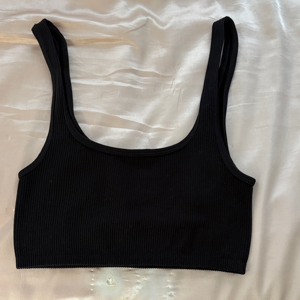 Zara Black Ribbed Scoop Neck Crop Tank